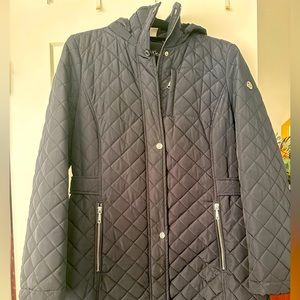 Calvin Klein Puffer Jacket XL Navy blue with soft lining,Hood.slim waist detail